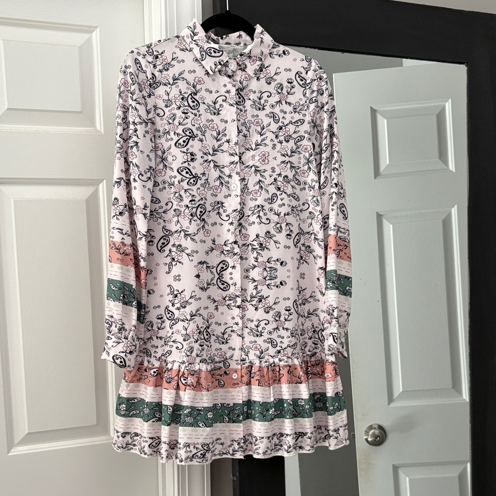Floral Button-Up Dress with Ruffle Hem